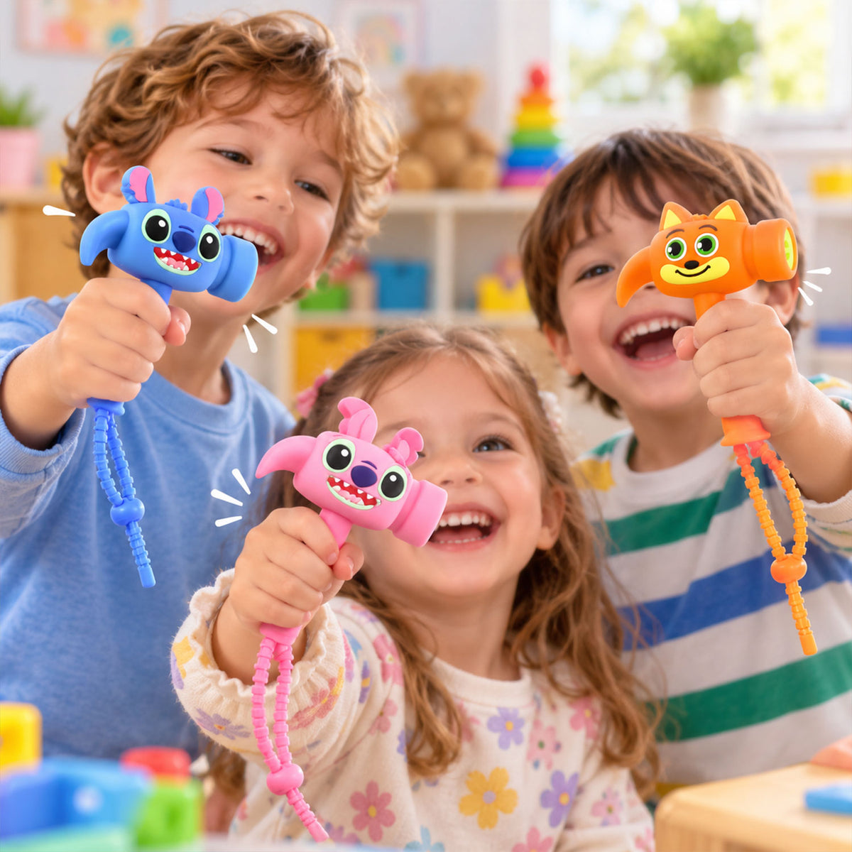 Cartoon sound hammer keychain toy in assorted designs, product view 1