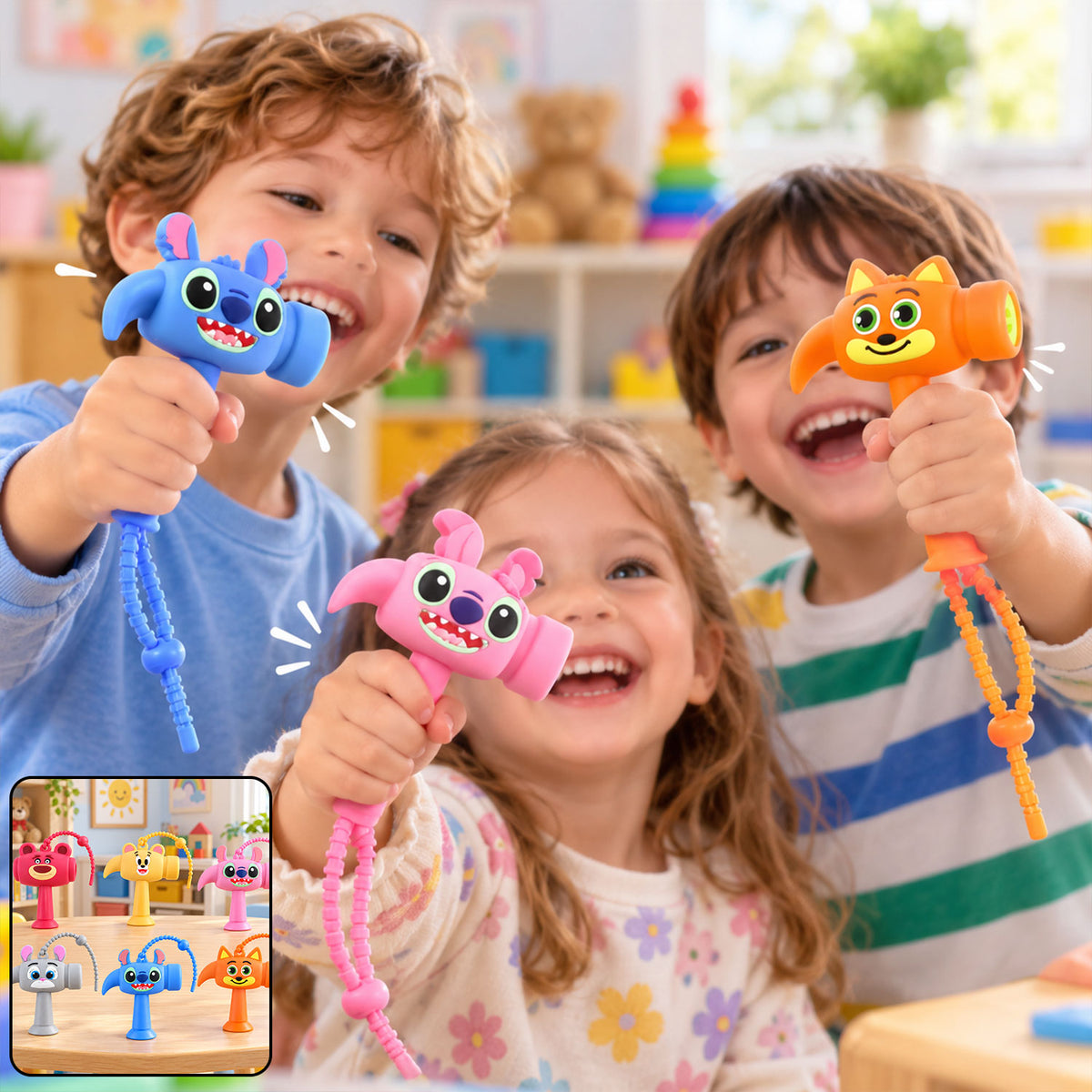Cartoon sound hammer keychain toy in assorted designs, product view 8