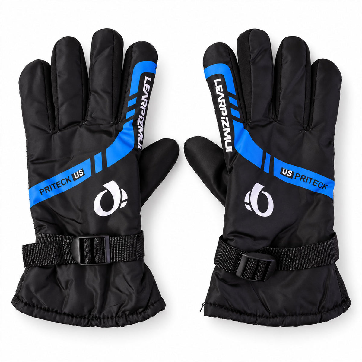 Winter full-finger gloves with adjustable wrist buckle, white background view