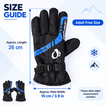Winter full-finger gloves with adjustable wrist buckle, dimensions