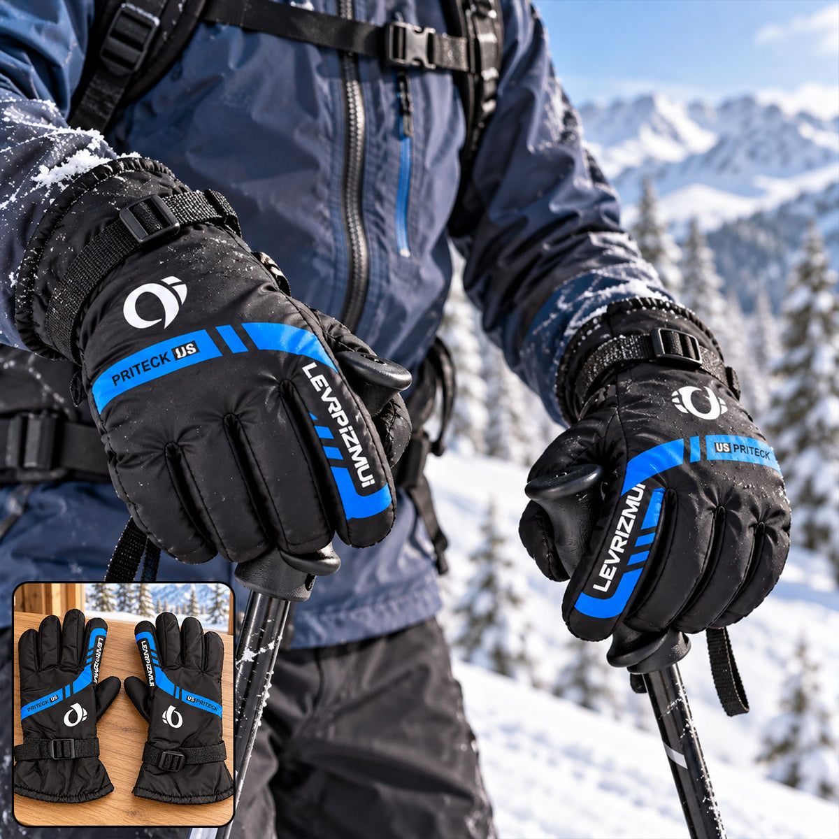 Winter full-finger gloves with adjustable wrist buckle, product view 8