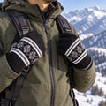 Winter Knitted Full Finger Gloves with Pattern and Ribbed Cuffs (1 Pair)