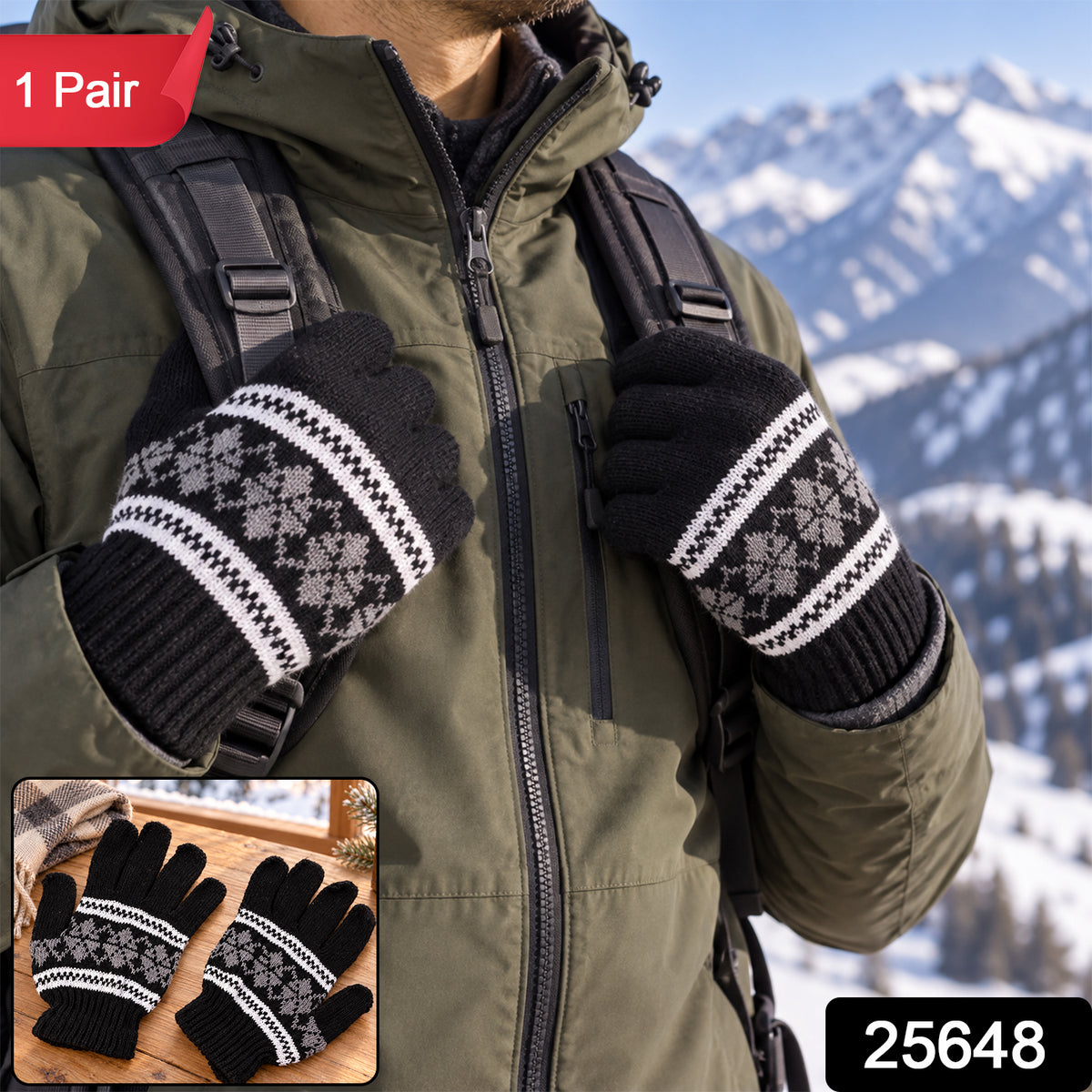 Winter knitted full finger gloves 1 Pair label