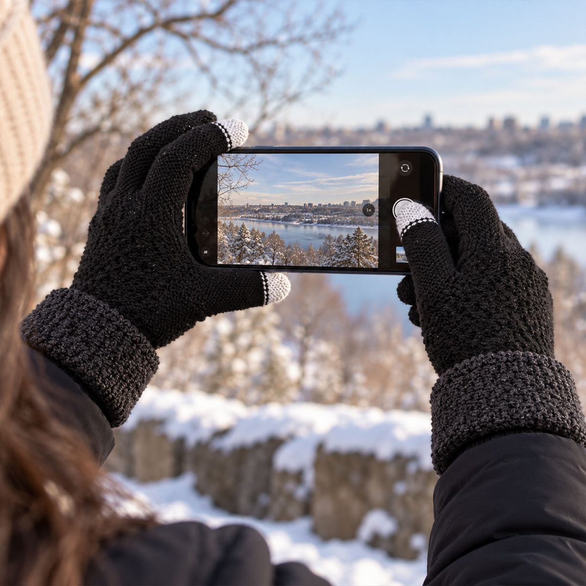 Touch screen knit winter gloves, product view 1