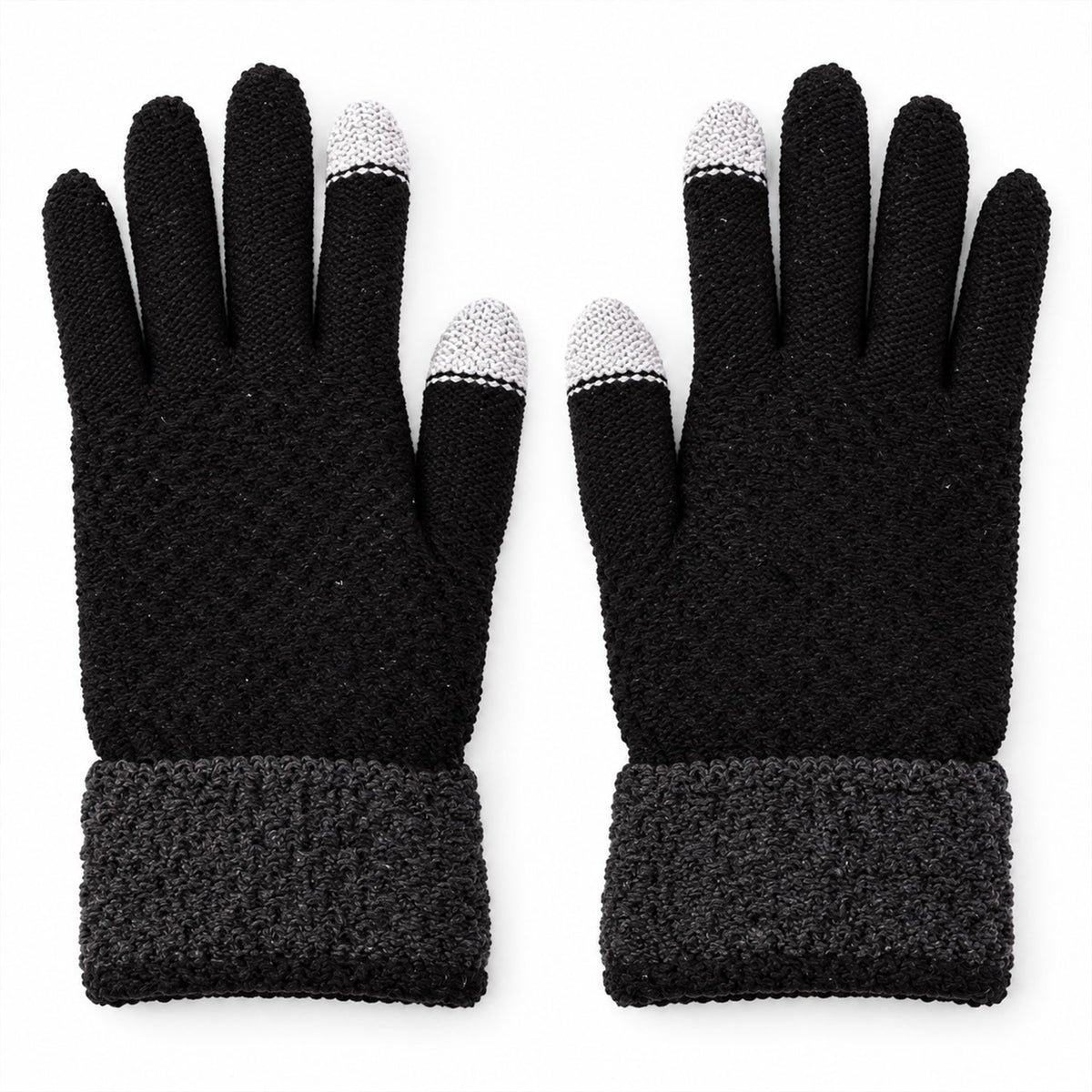 Touch screen knit winter gloves, white background view