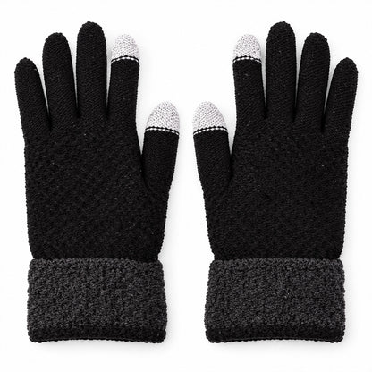 Touch screen knit winter gloves, white background view