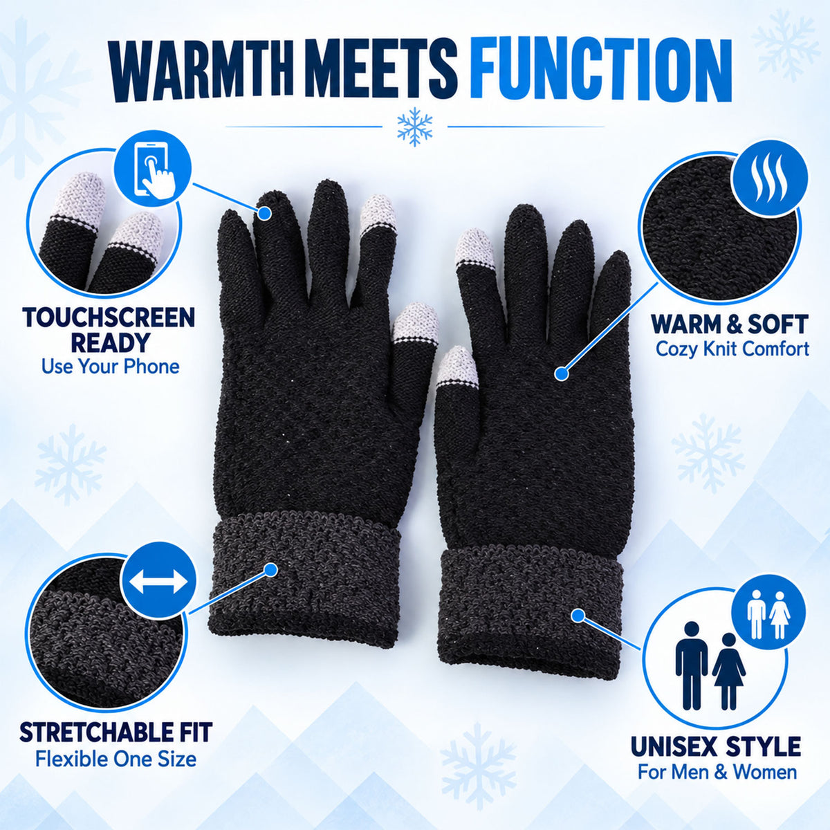 Touch screen knit winter gloves, product view 7