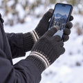 Touch Screen Knitted Winter Gloves with Ribbed Cuffs and Patterned Wrist Bands (1 Pair)