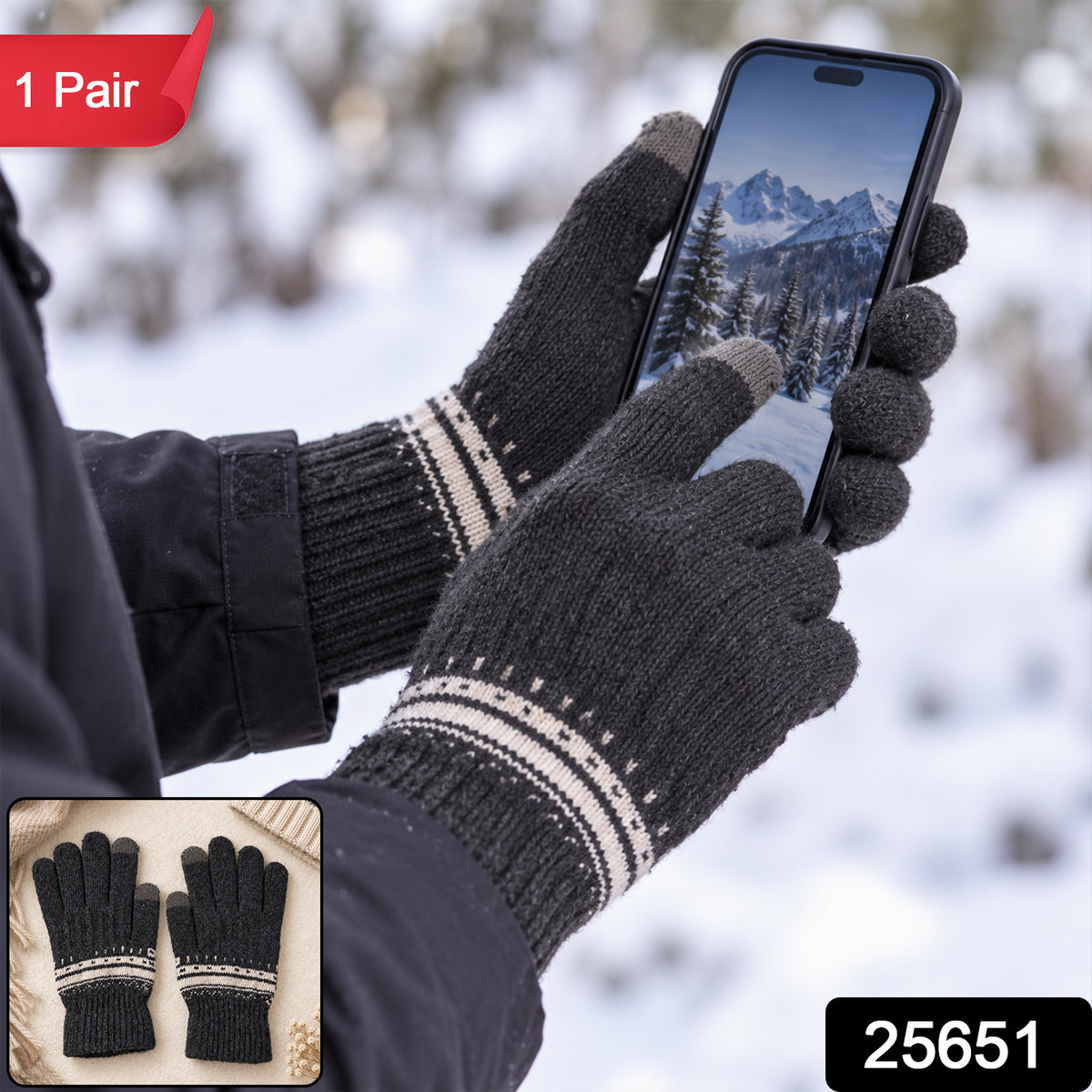 Black Winter Glove Pair