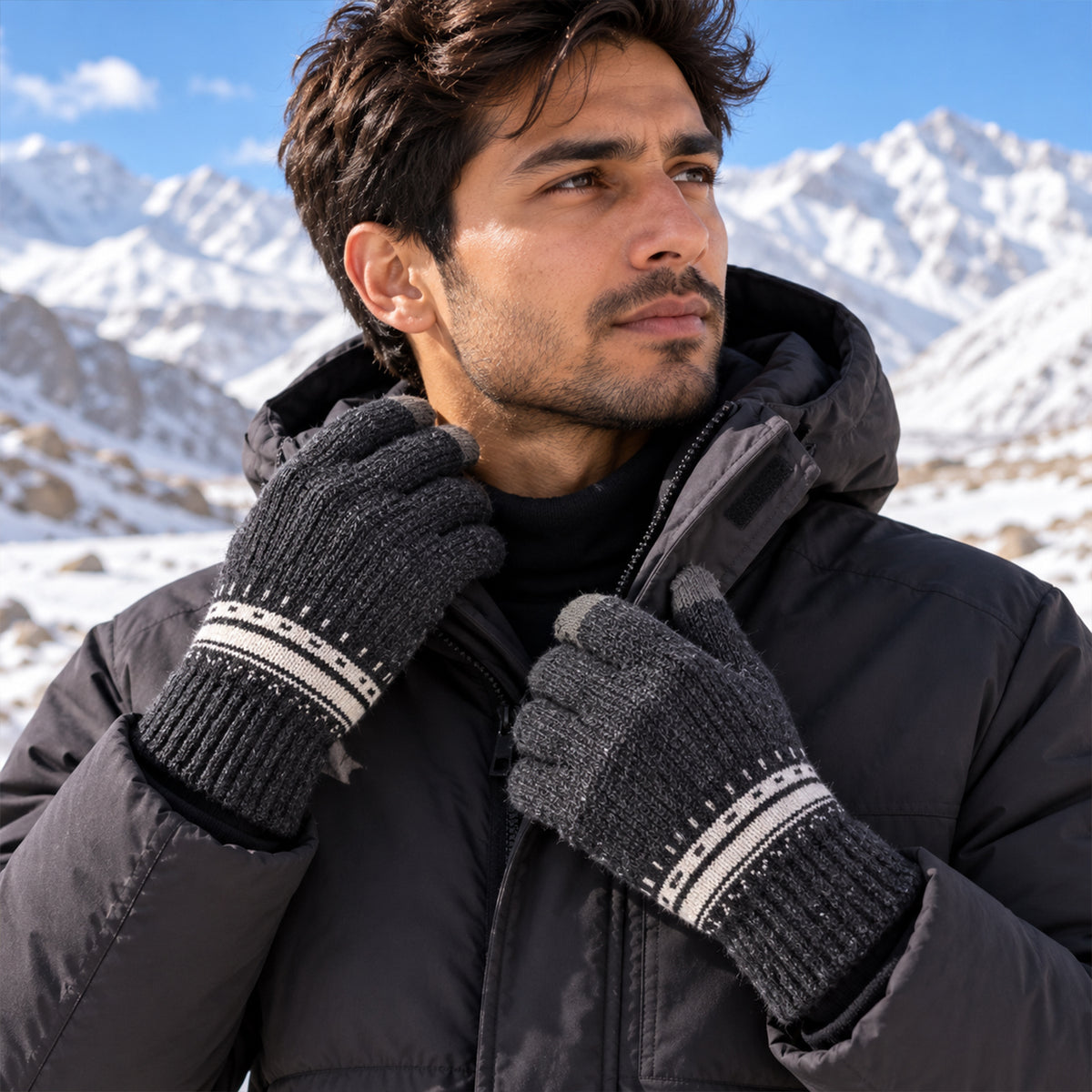 Black Knitted Touchscreen Winter Gloves