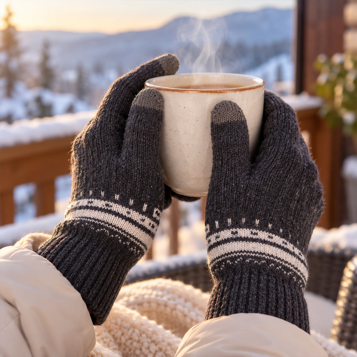 Black Knitted Touchscreen Winter Gloves