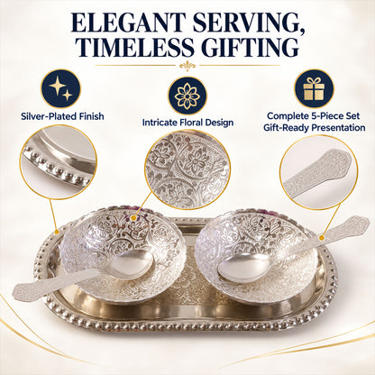 Decorative dry fruit serving set with bowls spoons tray and velvet box 02