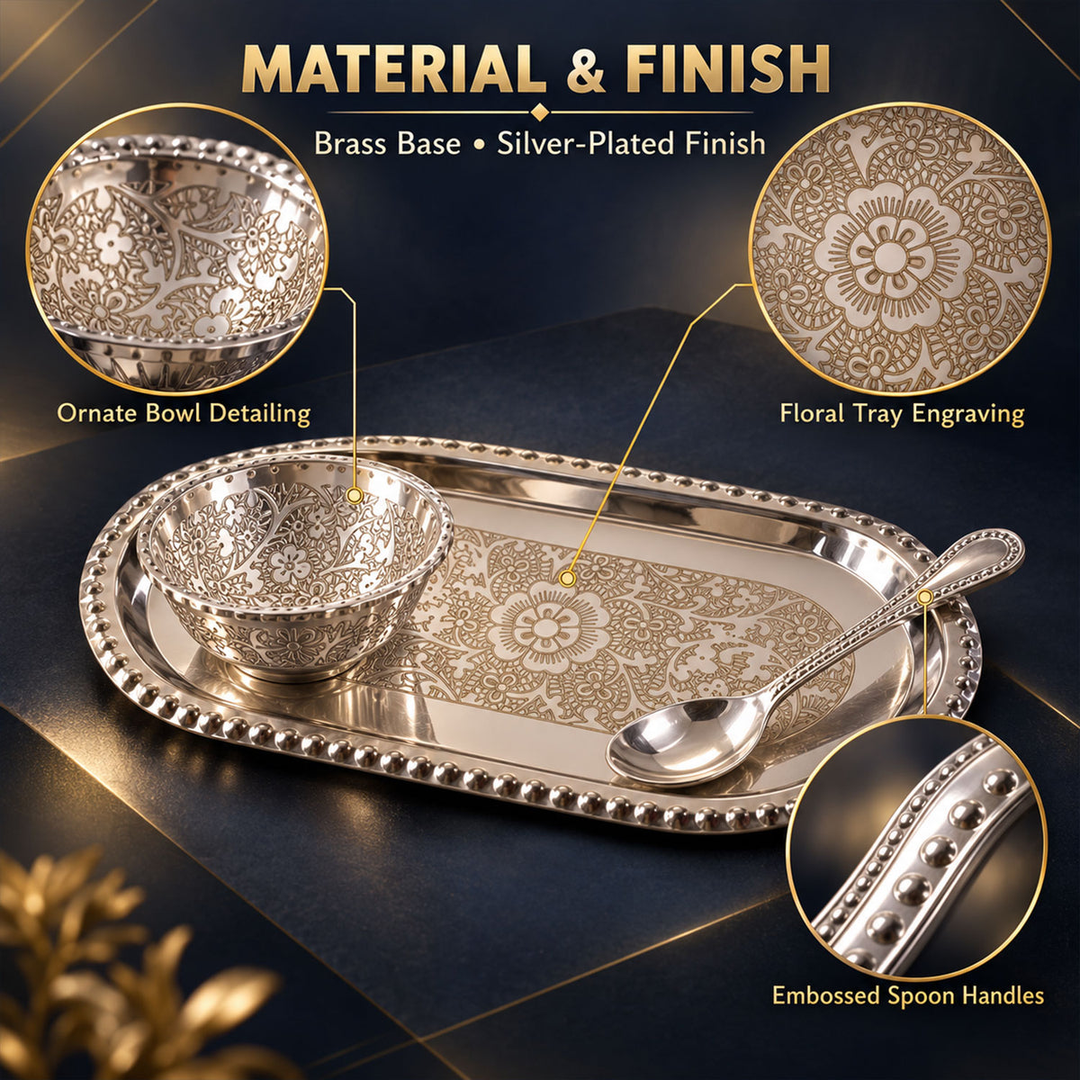 Decorative dry fruit serving set with bowls spoons tray and velvet box 03
