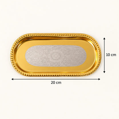 Golden finish dry fruit serving set with velvet box tray dimensions