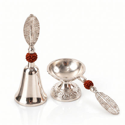 Silver finish pooja bell and diya set 04