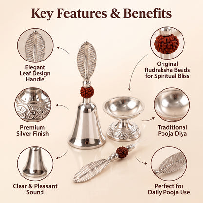 Silver finish pooja bell and diya set 09