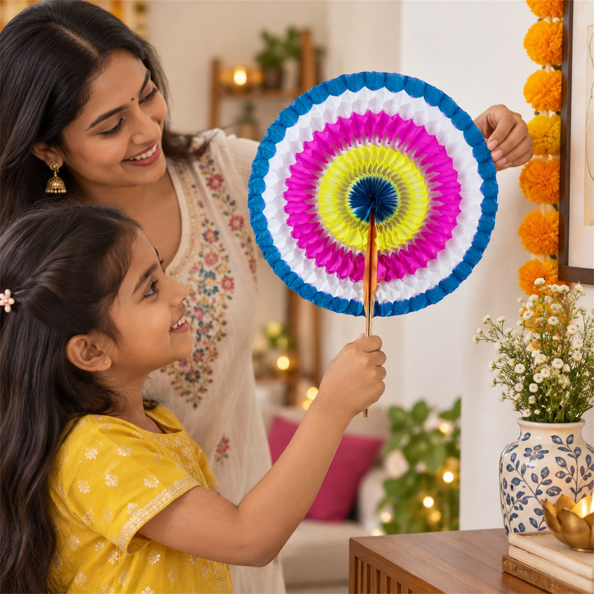 Colourful folding paper hand fan 02
