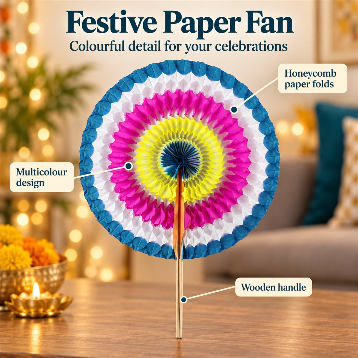 Colourful folding paper hand fan 05