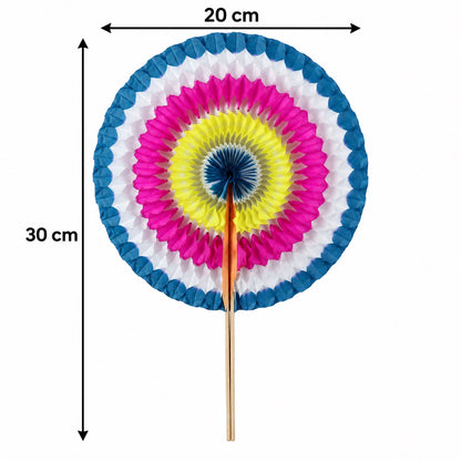 Colourful folding paper hand fan approximate dimensions