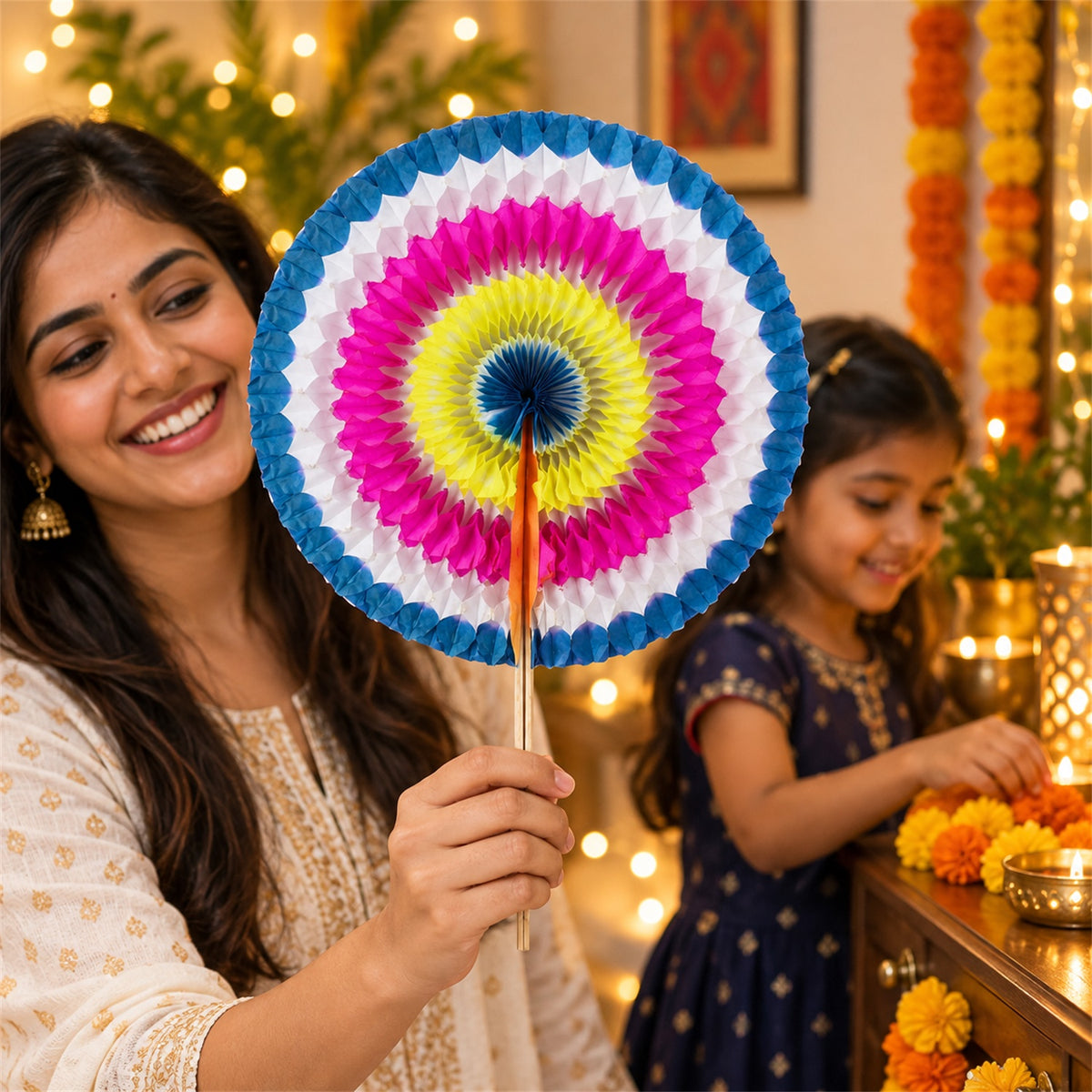 Colourful folding paper hand fan 07