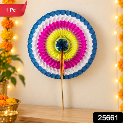 Colourful folding paper hand fan 1 Pc label