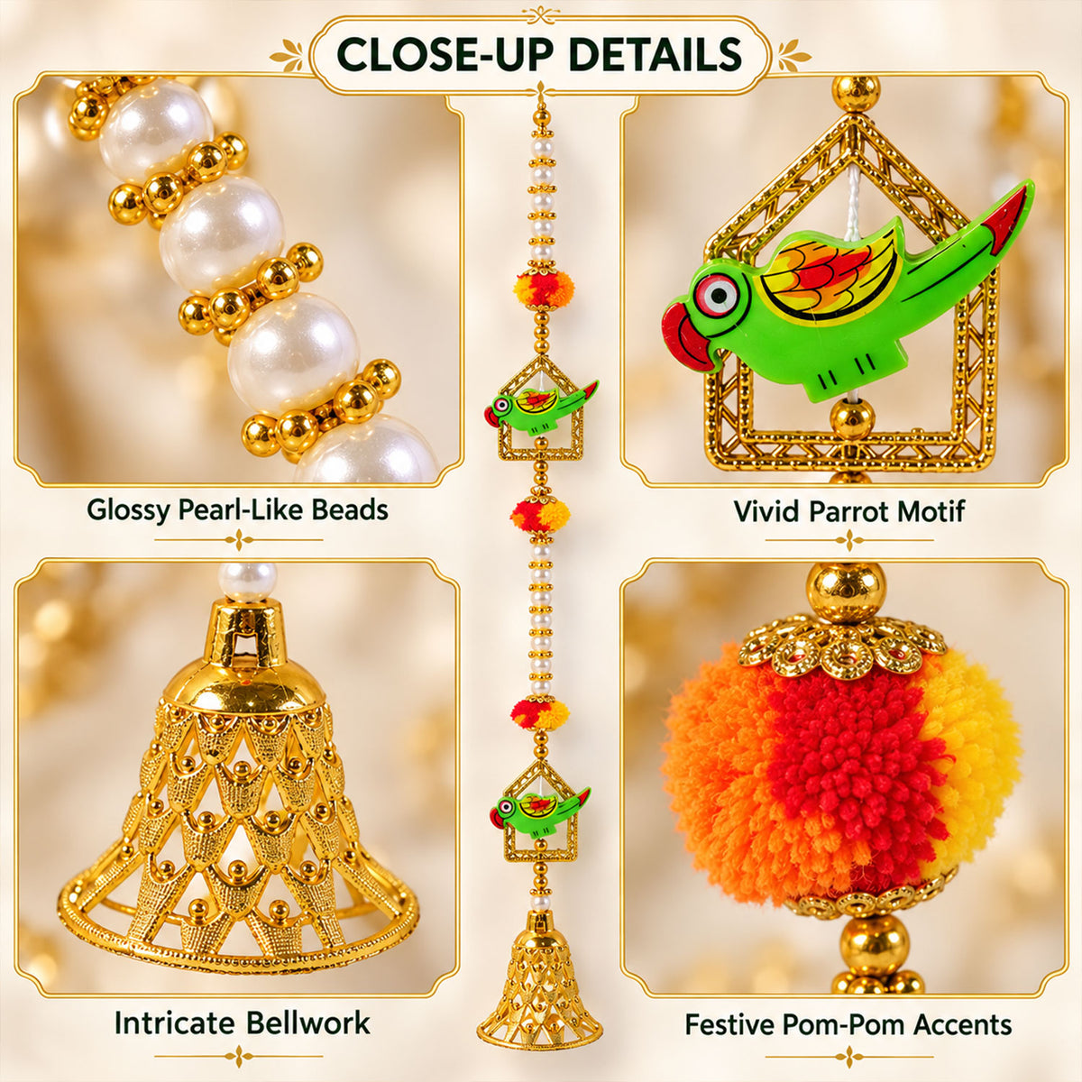 Parrot Door Hangings with Golden Bells