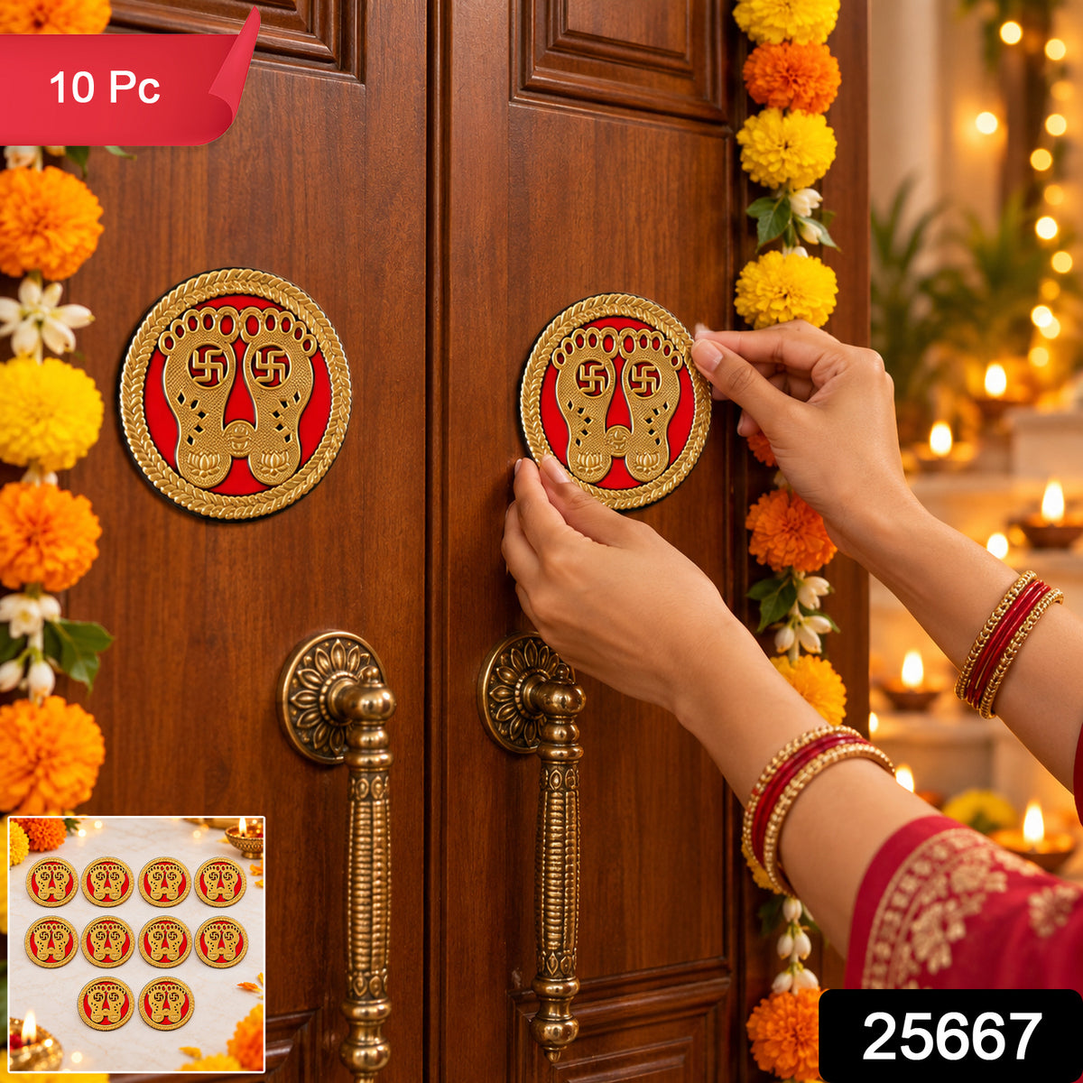 Round Lakshmi Charan golden decorative stickers 2