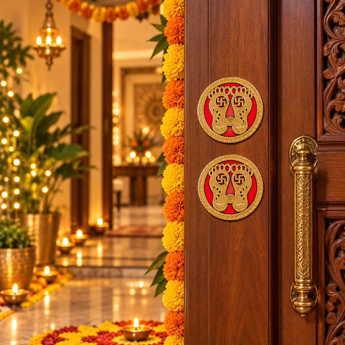 Round Lakshmi Charan golden decorative stickers 3