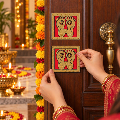 Golden Lakshmi Charan framed decorative sticker set 1