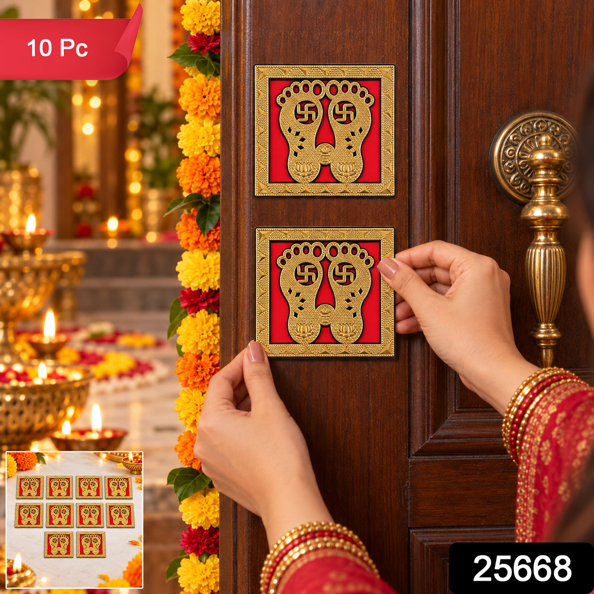Golden Lakshmi Charan framed decorative sticker set 2