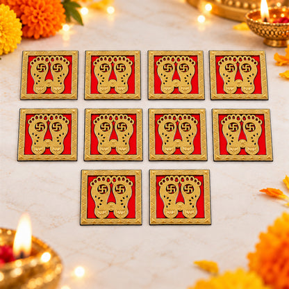 Golden Lakshmi Charan framed decorative sticker set 3