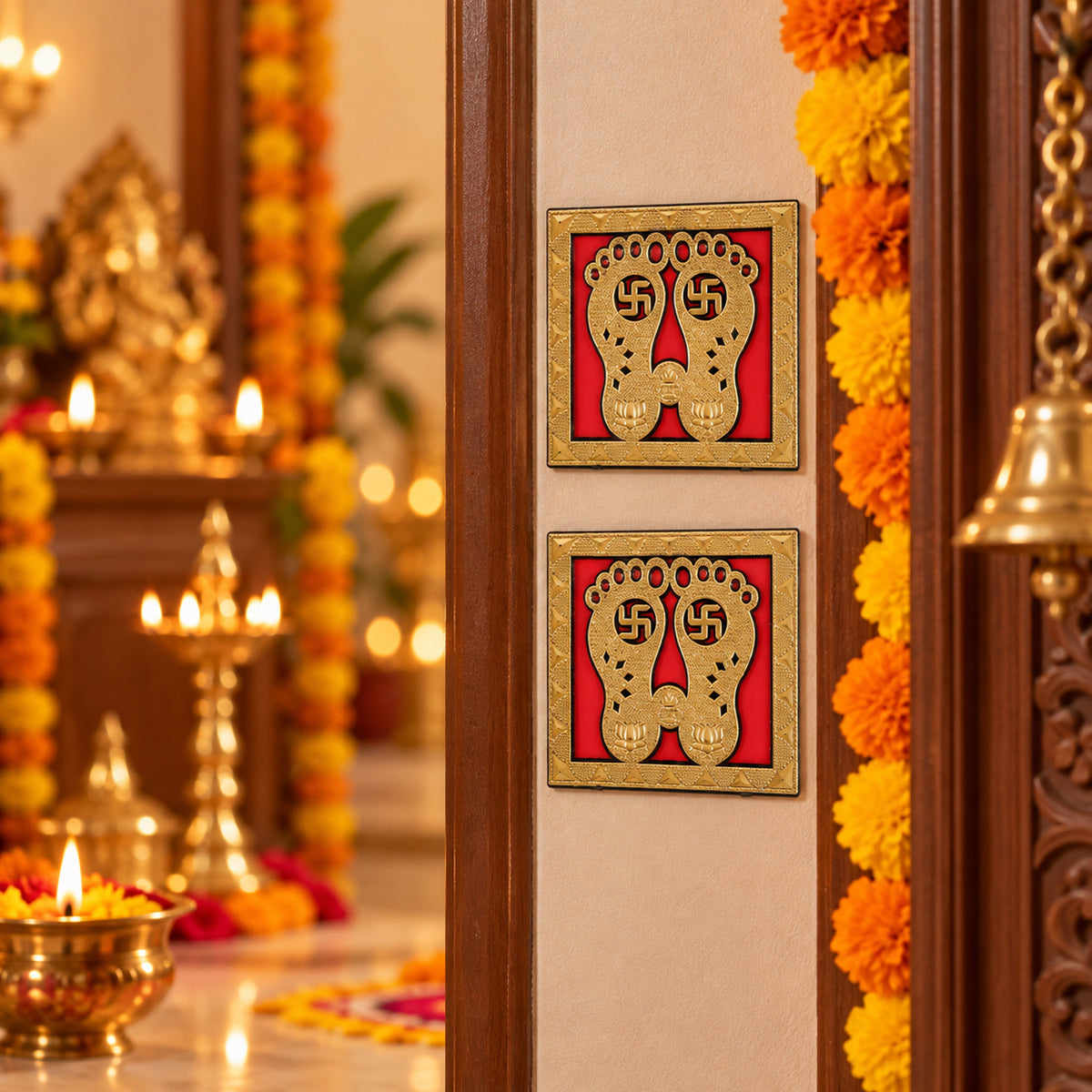 Golden Lakshmi Charan framed decorative sticker set 4