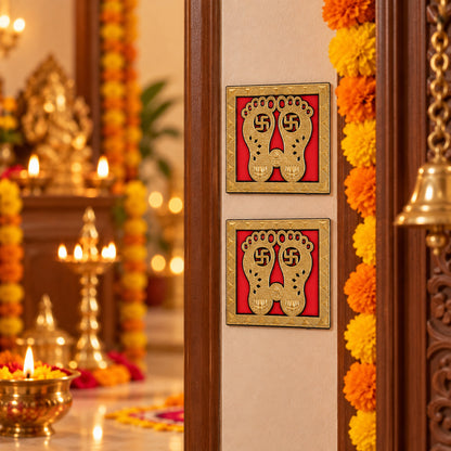 Golden Lakshmi Charan framed decorative sticker set 4