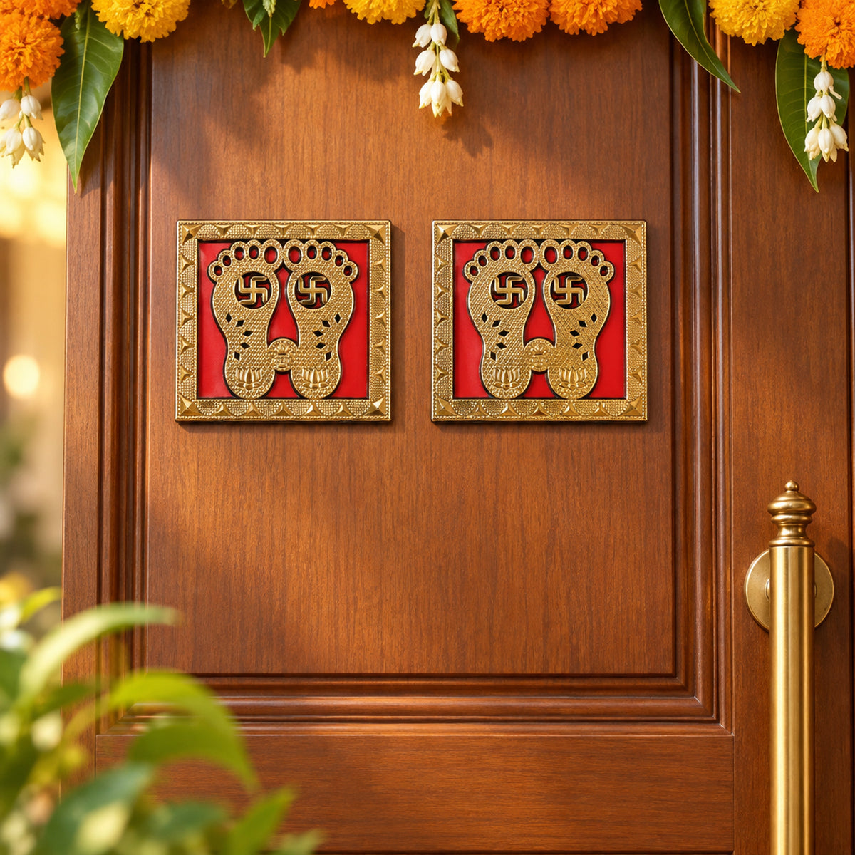 Golden Lakshmi Charan framed decorative sticker set 9