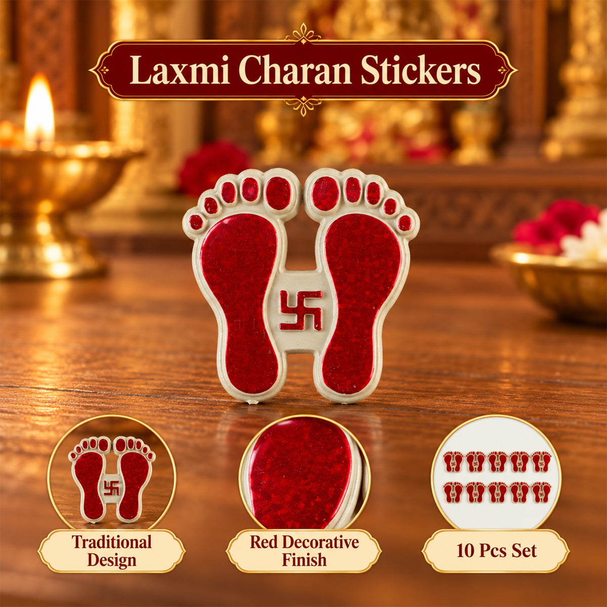 Red Laxmi Charan decorative mini stickers 8