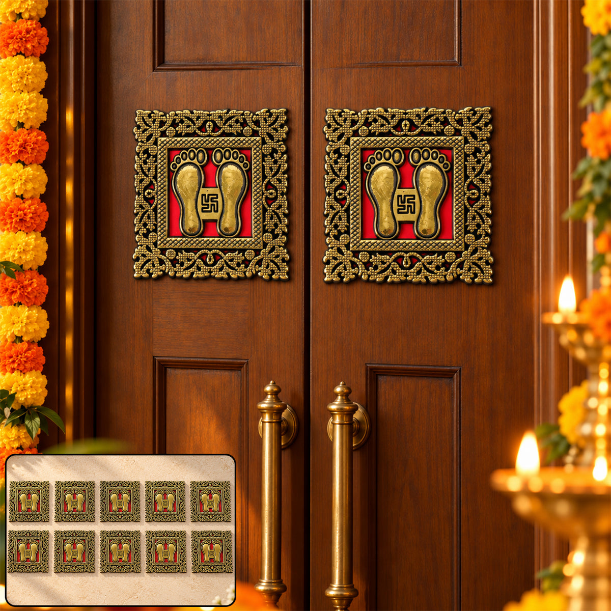 Golden Laxmi Charan Frame Stickers