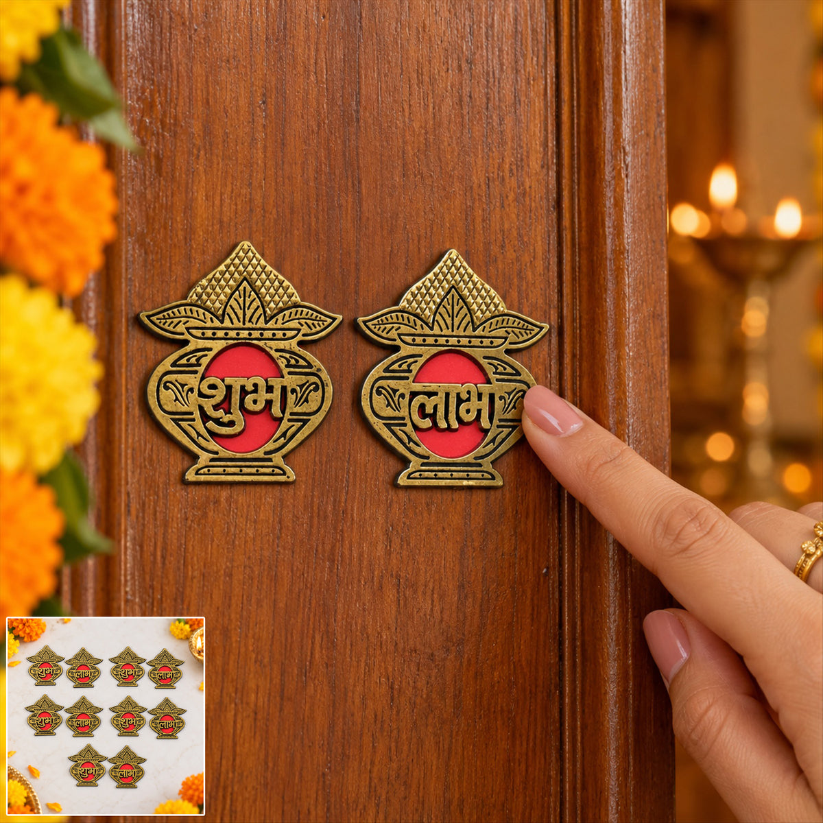 Golden Kalash Shubh Labh decorative sticker set 9