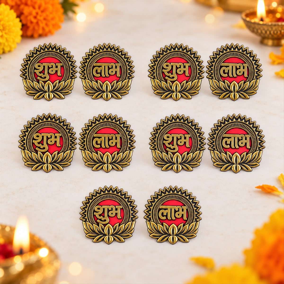 Golden Lotus Shubh Labh decorative sticker set 3