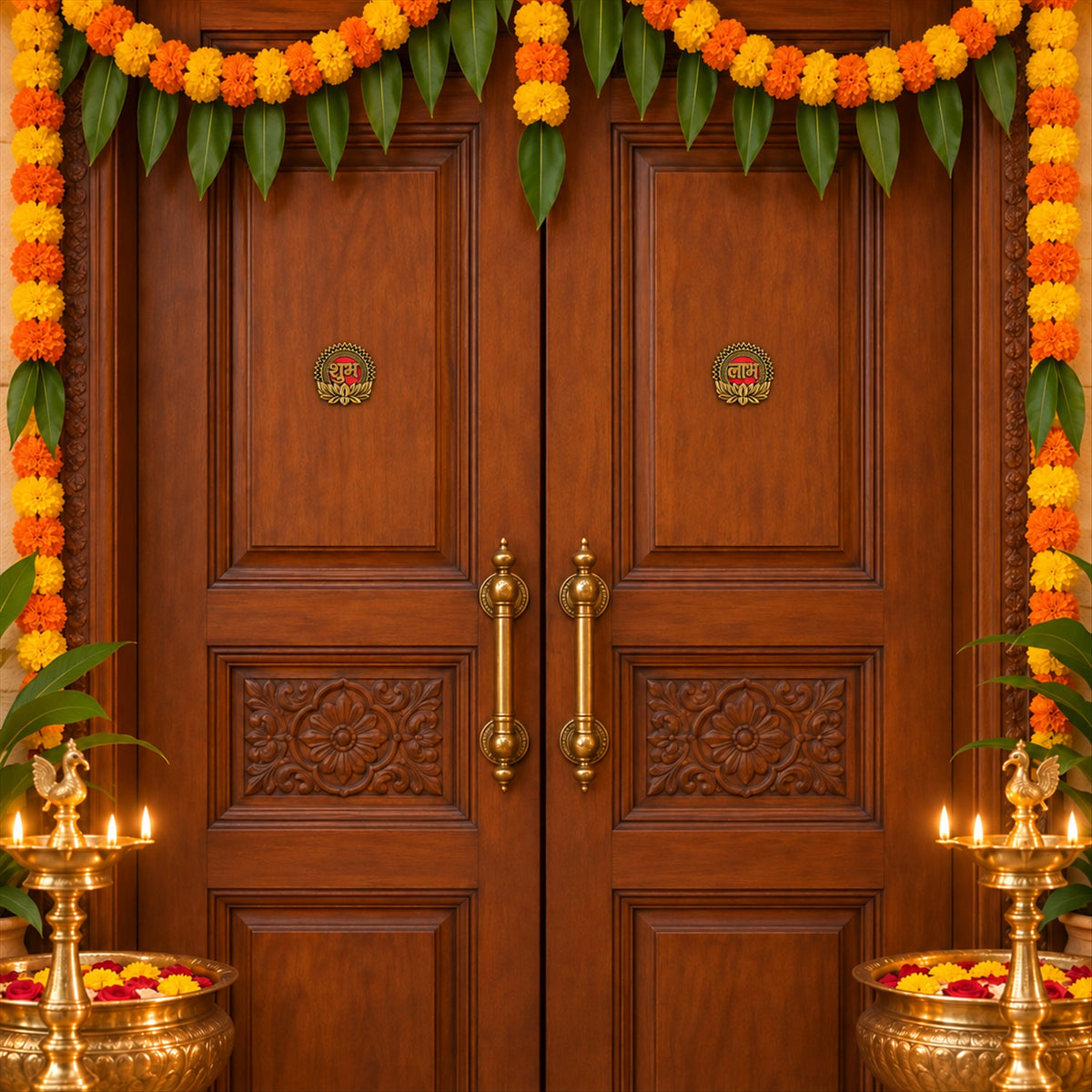 Golden Lotus Shubh Labh decorative sticker set 4