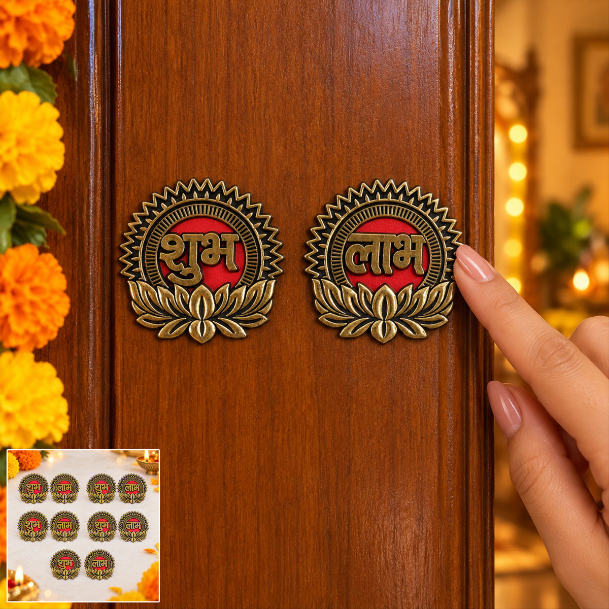 Golden Lotus Shubh Labh decorative sticker set 9