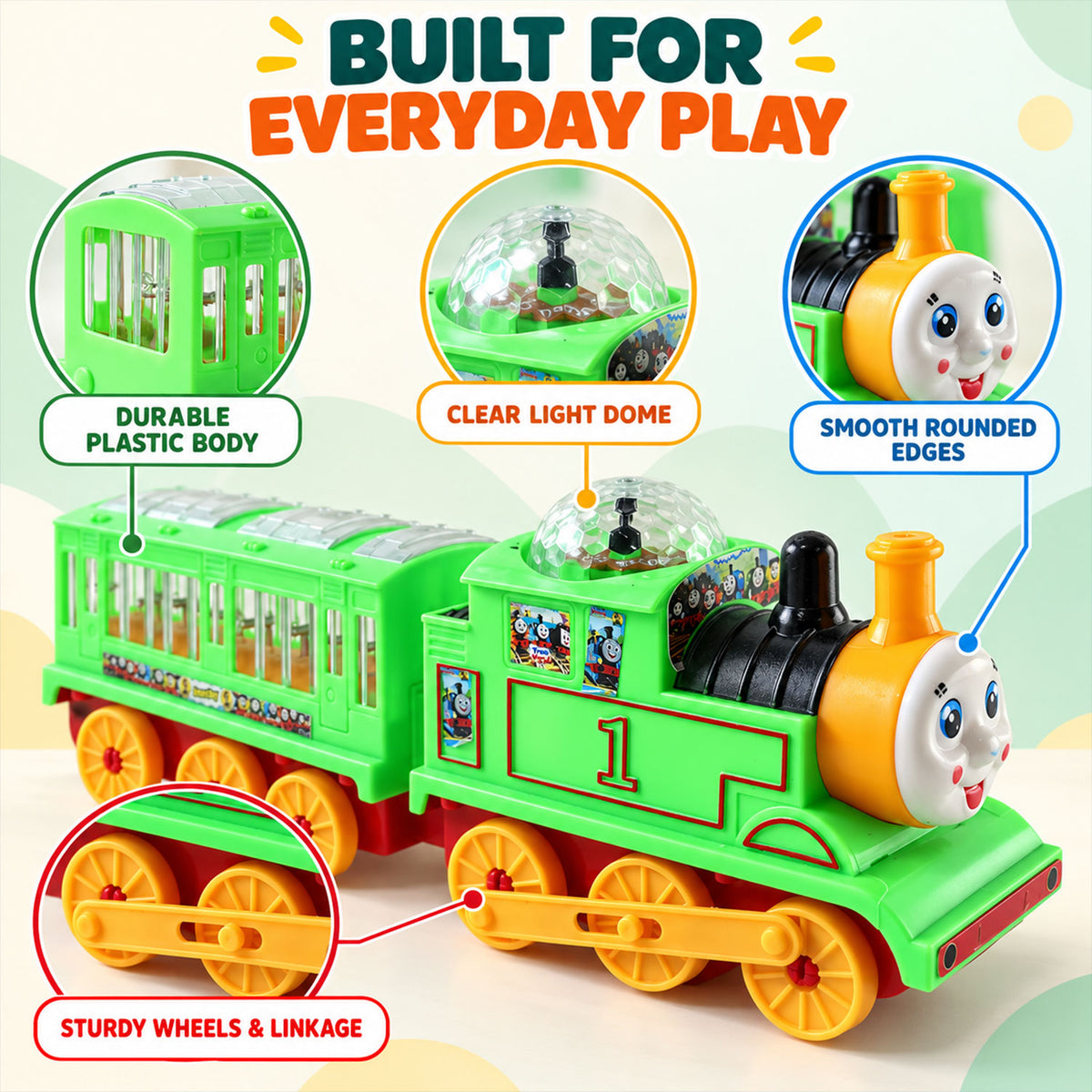 Battery operated train toy with flashing light dome and sound 04