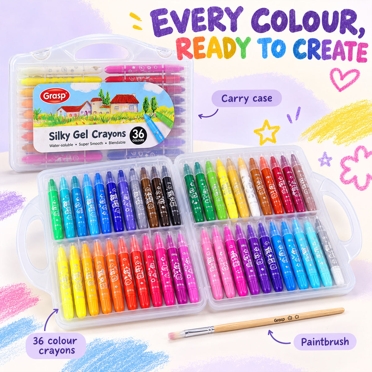 Water-Soluble Twist-Up Colour Crayons with Brush and Carry Case (36 Pc)
