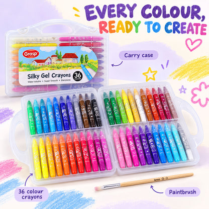 Water-Soluble Twist-Up Colour Crayons with Brush and Carry Case (36 Pc)