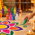 Rangoli Colour Powder Set with Nozzle Bottles for Diwali Decor (10 Pc Set)