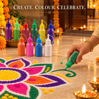 Rangoli Colour Powder Set with Nozzle Bottles for Diwali Decor (10 Pc Set)