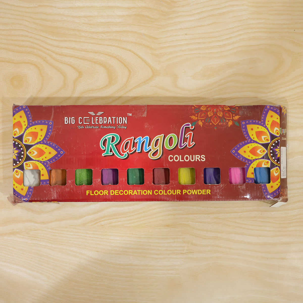 Rangoli colour powder set with ten assorted nozzle bottles for festive floor decoration 08