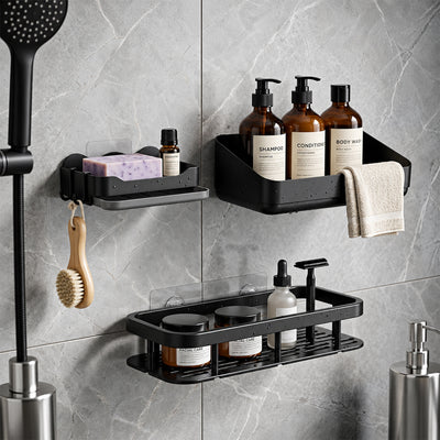 Wall Mounted Plastic Bathroom Storage Racks and Soap Holder Set (3 In 1)