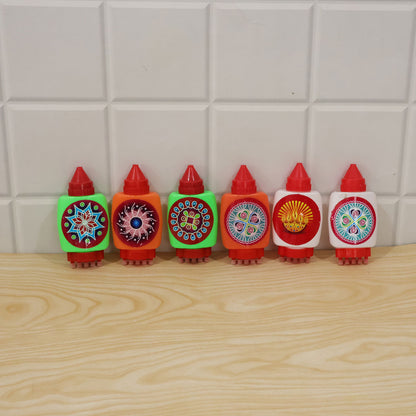 Plastic rangoli colour filling bottles with nozzle and five point stamp 08