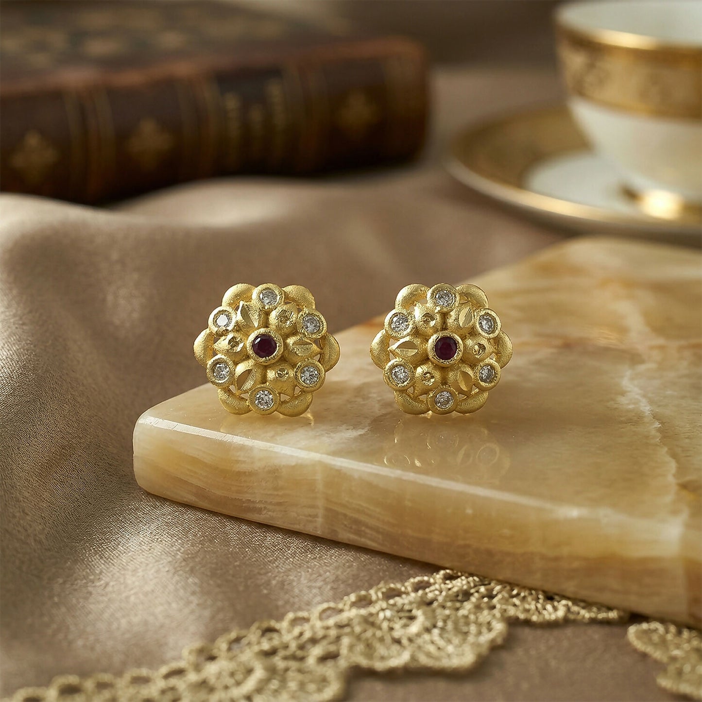 Stylish gold stud earrings suitable for everyday or special wear
