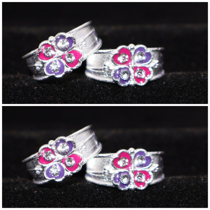 Silver Adjustable Floral Toe Rings Bichiya for women and girls